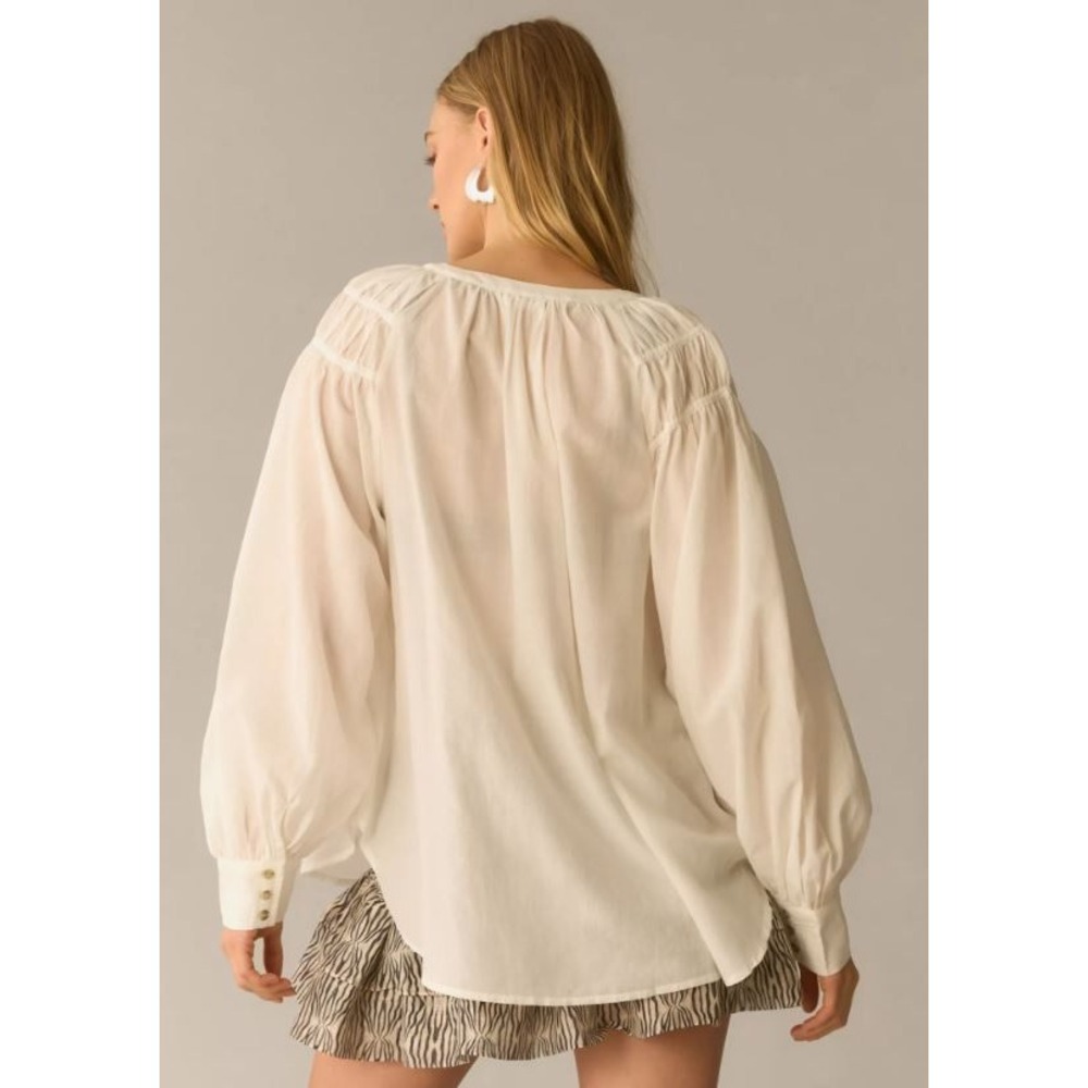 Pilcro Henley Blouse Womens XSP White Long Sleeve Cotton Viscose Boho Top - Picture 8 of 9